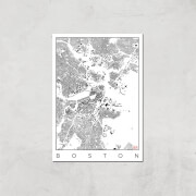 Affiche Carte de Boston (Noir et Blanc) - A4 - Print Only