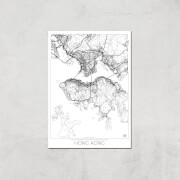 Affiche Carte de Hong Kong (Noir et Blanc) - A4 - Print Only