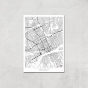 Affiche Carte de Detroit (Noir et Blanc) - A3 - Print Only