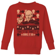Image of Star Trek: The Next Generation Make It So Kids' Christmas Sweater - Red - 3-4 Years - Red