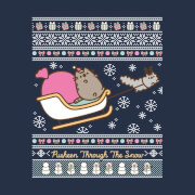 Pusheen Through The Snow Men's Christmas T-Shirt - Navy - XS - Navy