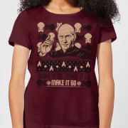 Image of Star Trek: The Next Generation Make It So Christams Women's Christmas T-Shirt - Burgundy - S - Burgundy