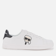 Image of Karl Lagerfeld Men's Kourt Karl Ikonic 3D Lace Leather Cupsole Trainers - White/Black - UK 9