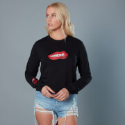 Image of Red Lips and Knuckduster Birds of Prey Women's Cropped Sweatshirt - Black - XS - Black