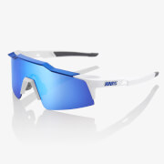 100% Speedcraft SL Sunglasses with HiPER Mirror Lens - Matt White/Metallic Blue/Blue Lens
