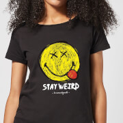 Image of Stay Weird Upside Down Smiley Women's T-Shirt - Black - S - Black