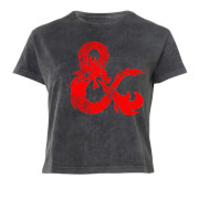Image of Dungeons & Dragons Distressed Red Ampersand Women's Cropped T-Shirt - Black Acid Wash - XS - Black Acid Wash