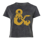 Image of Dungeons & Dragons Gold Ampersand Women's Cropped T-Shirt - Black Acid Wash - XS - Black Acid Wash