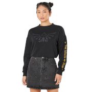 Image of Legend Of Zelda Crest Of Hyrule Women's Cropped Sweatshirt - Black - XS - Black