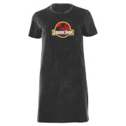 Image of Jurassic Park Classic Women's T-Shirt Dress - Black Acid Wash - XS - Black Acid Wash