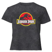 Image of Jurassic Park Classic Logo - Women's Cropped T-Shirt - Black Acid Wash - XS - Black Acid Wash