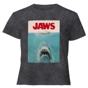 Image of Jaws Classic Poster - Women's Cropped T-Shirt - Black Acid Wash - XS - Black Acid Wash