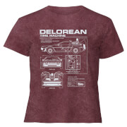 Image of Back To The Future Delorean - Women's Cropped T-Shirt - Burgundy Acid Wash - XS - Burgundy Acid Wash