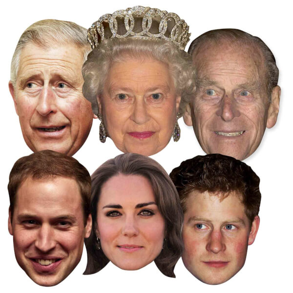The Royal Family: The Queen, Prince Phillip, William, Harry, Kate and Charles Mask Pack - 6 Pack