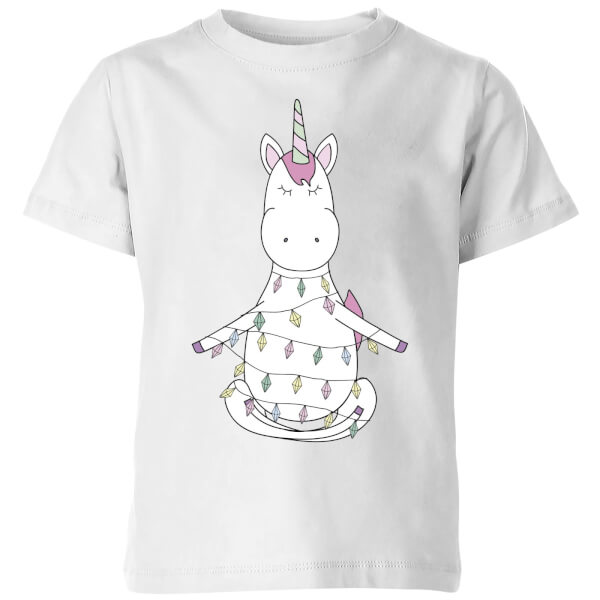 Unicorn Wrapped In Christmas Lights Kids' T-Shirt - White - 3-4 Years - White