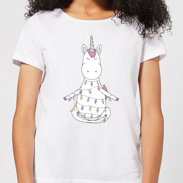 By IWOOT Unicorn Wrapped In Christmas Lights Women's T-Shirt - White - XS - White | adult