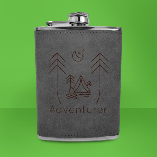 Night Time Campsite Adventurer Engraved Hip Flask - Grey