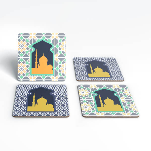Eid Mubarak Print And Window Tiles Coaster Set