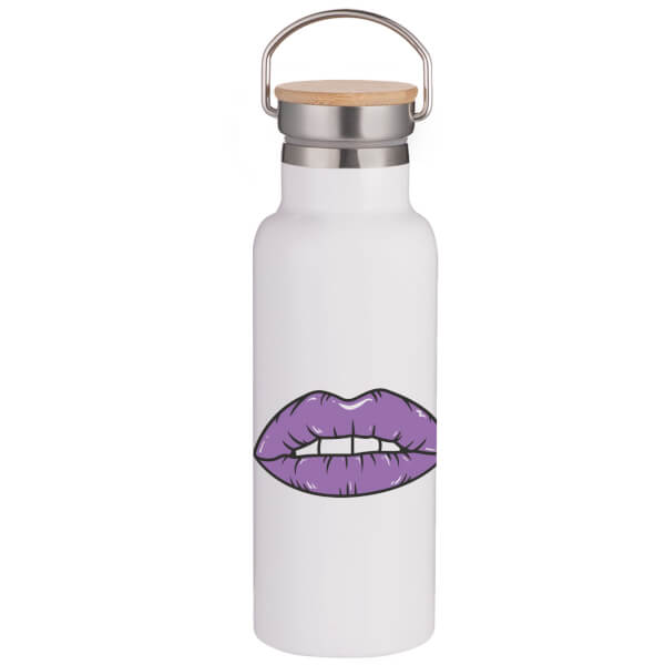 Purple Lipstick Portable Insulated Water Bottle - White