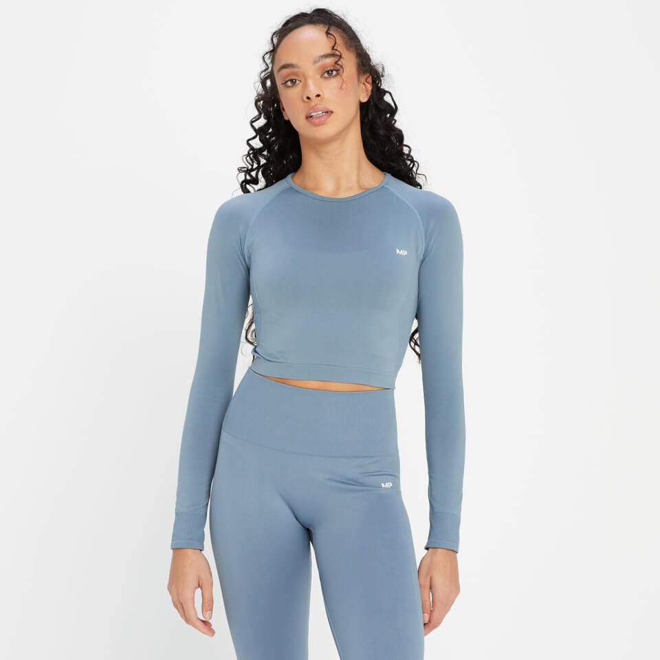 MP Women’s Shape Seamless Long Sleeve Crop Top – Pebble Blue – XS