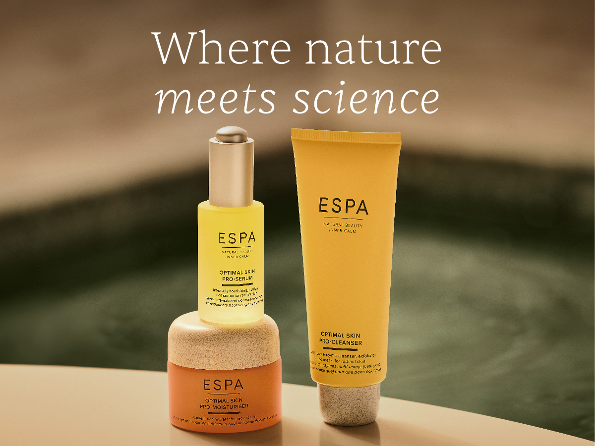 Where nature meets scienve. Image of Optimal Skin Pro serum, Moisturiser and cleanser.