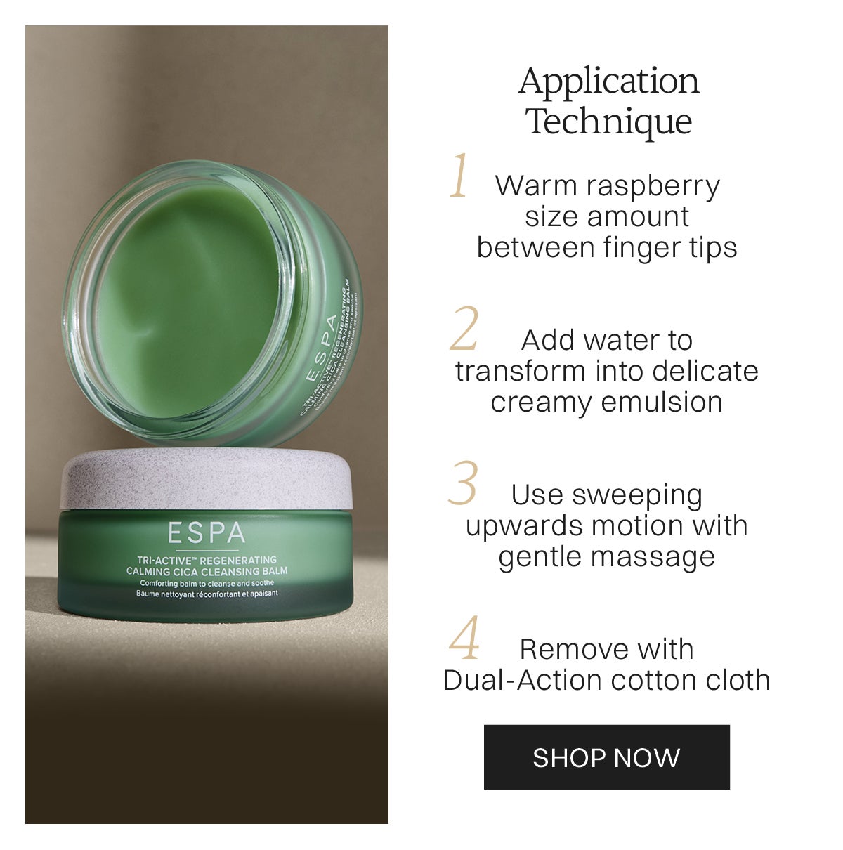 steps 1 to 4 on how to use the cica cleansing balm