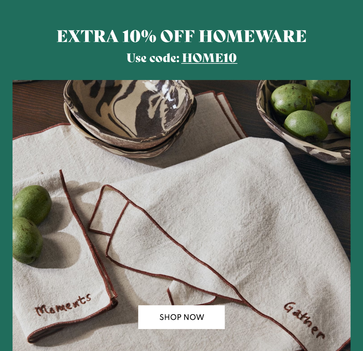 Extra 10% off homeware