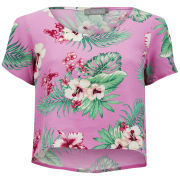 Haut Crop Top LOVE floral -Rose - XS - Rose