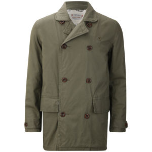 Farah 1920s Mens Double Breasted Trench Coat   Dark Olive      Clothing