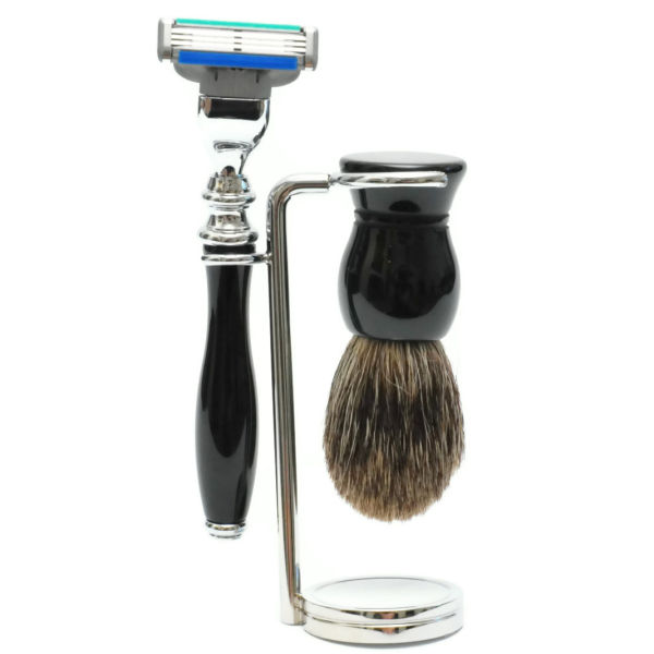 Razor MD Black 360 Shave Set (3 Blade Razor, Badger Shaving Brush and