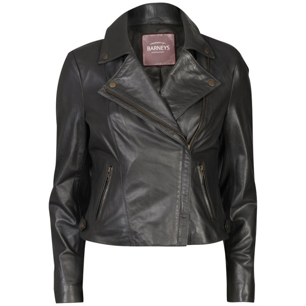 Barneys Women's Real Leather Biker Jacket - Anthracite Womens Clothing ...