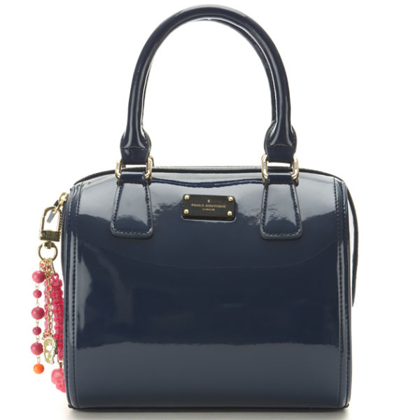 Paul's Boutique Women's Millie Block Patent Mini Bowler Bag Navy