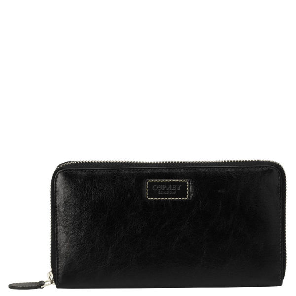 Osprey London The Large Gaumont Wet Look Calf Leather Purse Black Osprey London The Large Gaumont Wet Look Calf Leather Purse Black Image 1