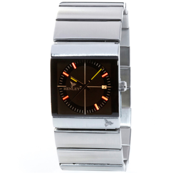 Henleys Men's Silver Link Brown Dial Bracelet Watch Silver/Brown