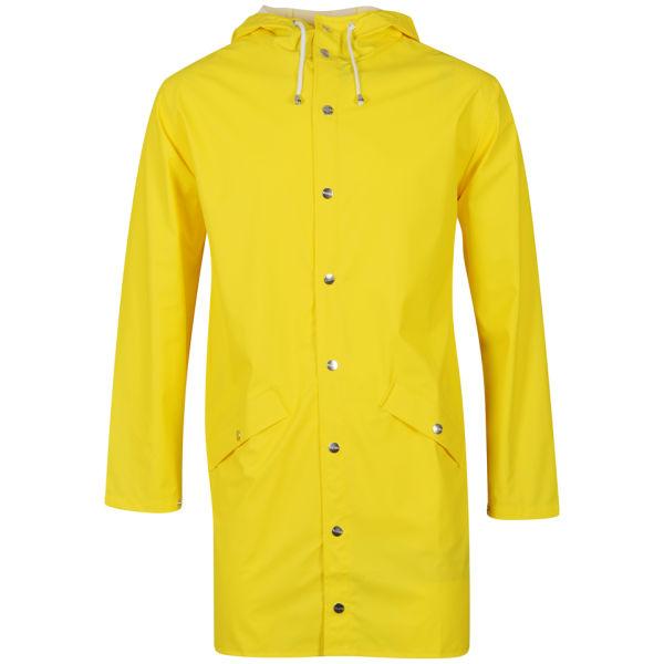 RAINS Men's Long Hooded Rain Jacket With Poppers - Yellow - Free UK ...