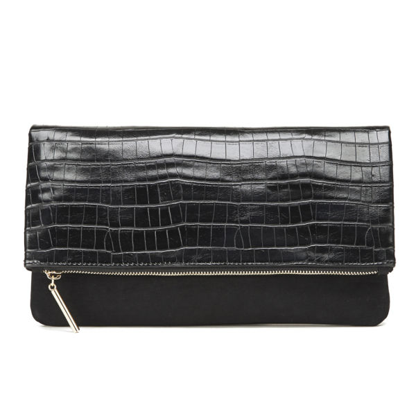 French Connection Croc Detail Clutch Bag - Black - Free UK Delivery ...