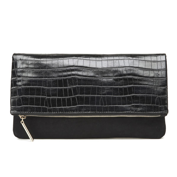 French Connection Croc Detail Clutch Bag Black Free UK Delivery