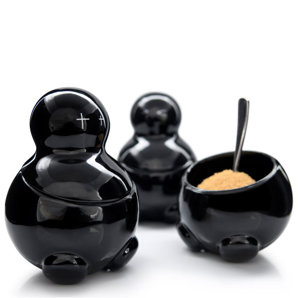 unusual tea coffee sugar jars black