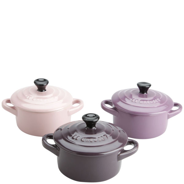 Le Creuset Set of 3 Mini Casserole Dishes Glamour Pink, Mauve and