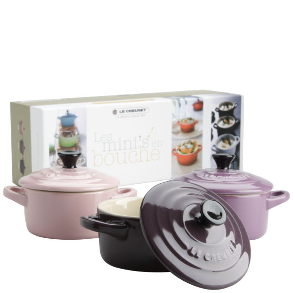 Le Creuset Set of 3 Mini Casserole Dishes Glamour Pink, Mauve and