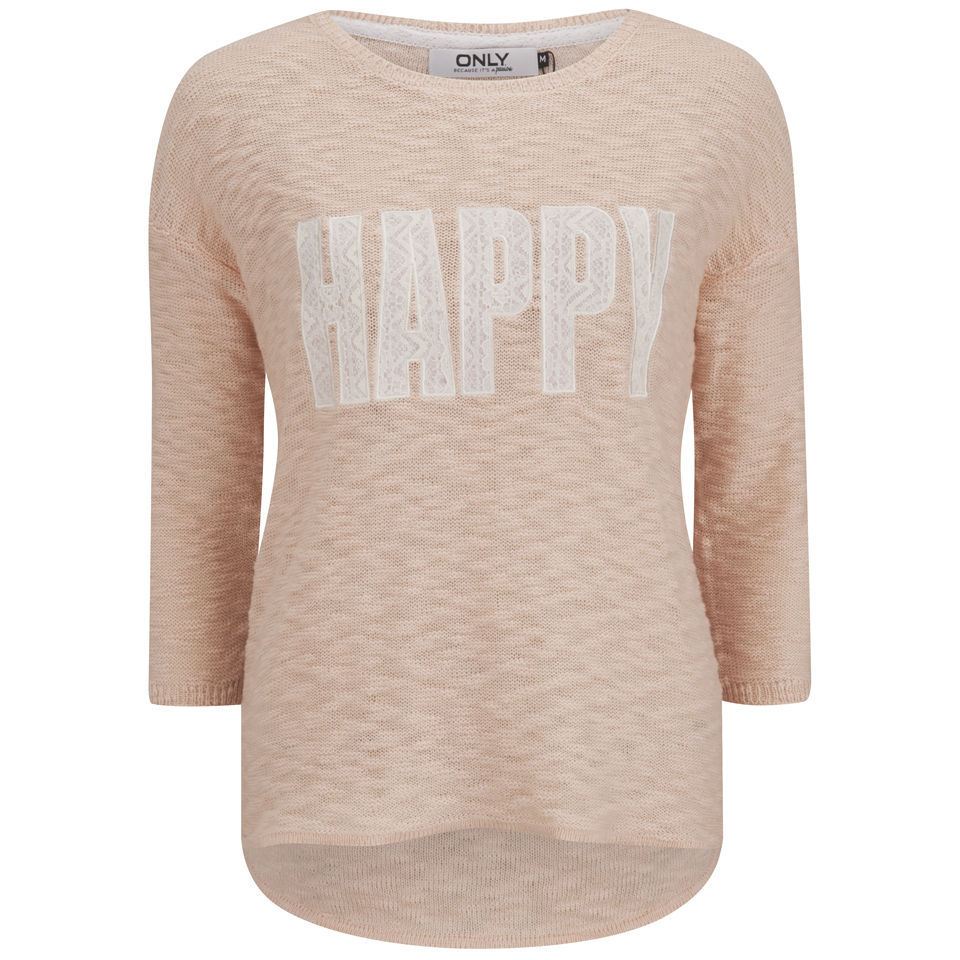 ONLY Women's Happy Slogan Knitted Jumper - Cloud Pink Womens Clothing | TheHut.com