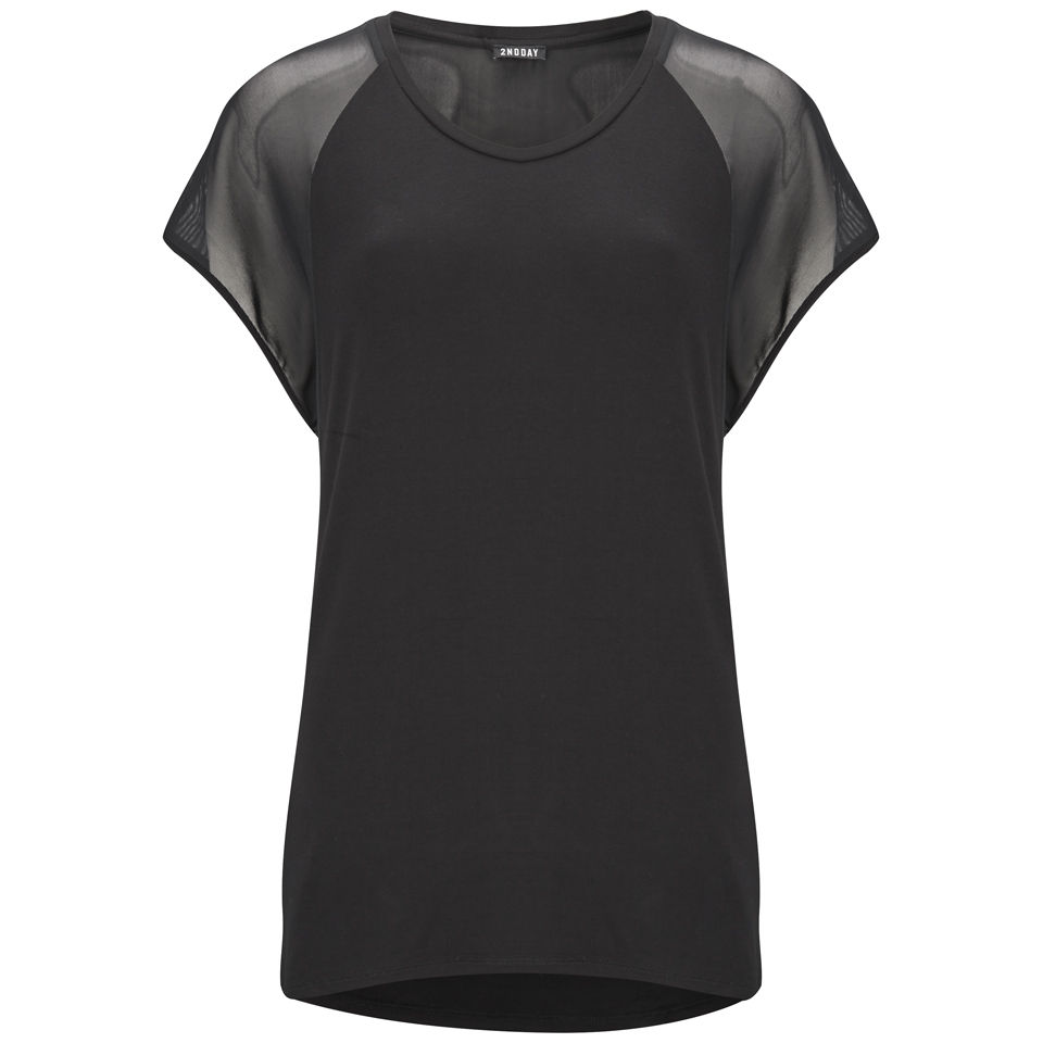 2NDDAY Women's Semi Sheer Top Black Free UK Delivery over £50
