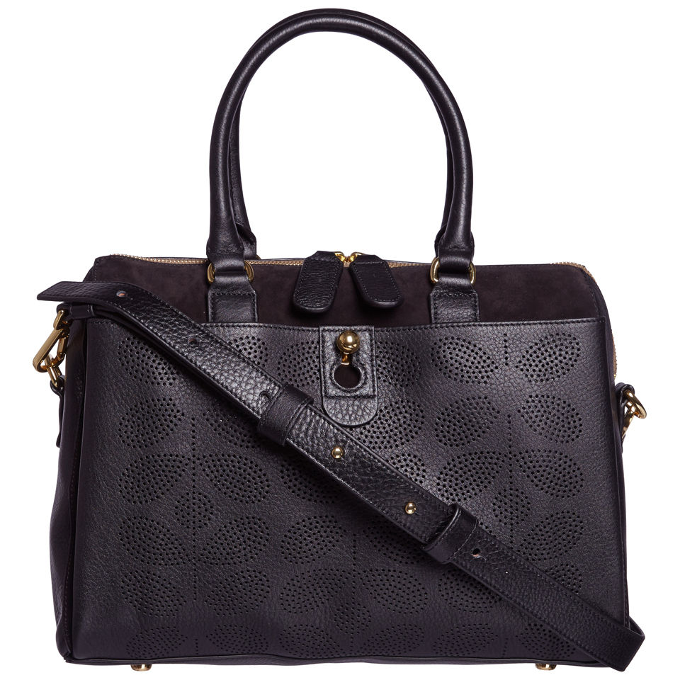 Orla Kiely Women's Sixties Stem Punched Leather Ella Bag Black Free