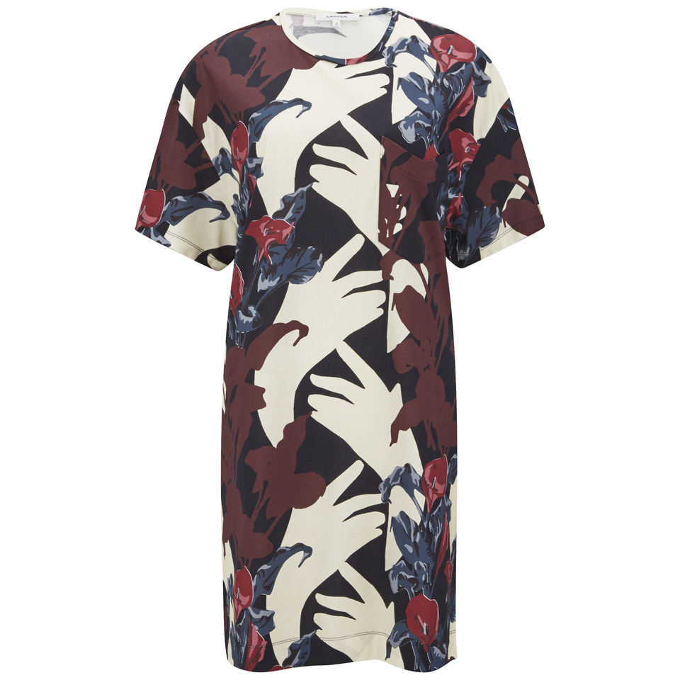 Carven Women's Flower Print T-Shirt Dress - Burgundy - Free UK Delivery ...
