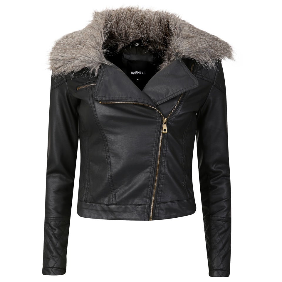 Barneys Women's Trisha Fur Collar Leather Look Biker ... (960 x 960 Pixel)