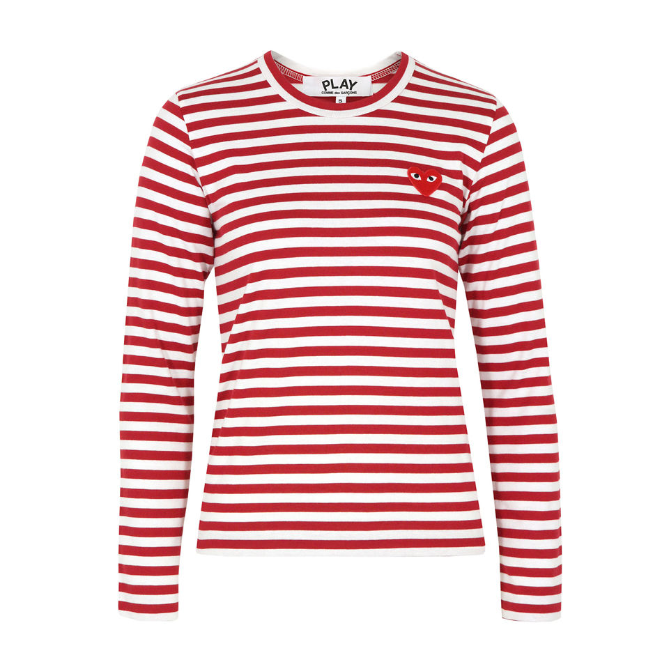 Comme des Garcons PLAY Women's T163 Top - White & Red Stripe - Free UK ...