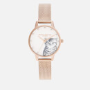 Olivia Burton Women's Illustrated Animals Pearly Kitten Watch - Rose Gold Mesh