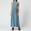 Ganni Women's Check Print Collar Dress - Alaskan Blue