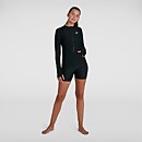 Damen Essential Zip Front Rash Top in Schwarz