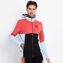 Men's Cut And Sew Colour Block Full Zip Poly Track Top With Hood - Powder Blue/Imperial Red/Black